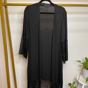 Bcbg sheer long kimono robe black Lace Maxi